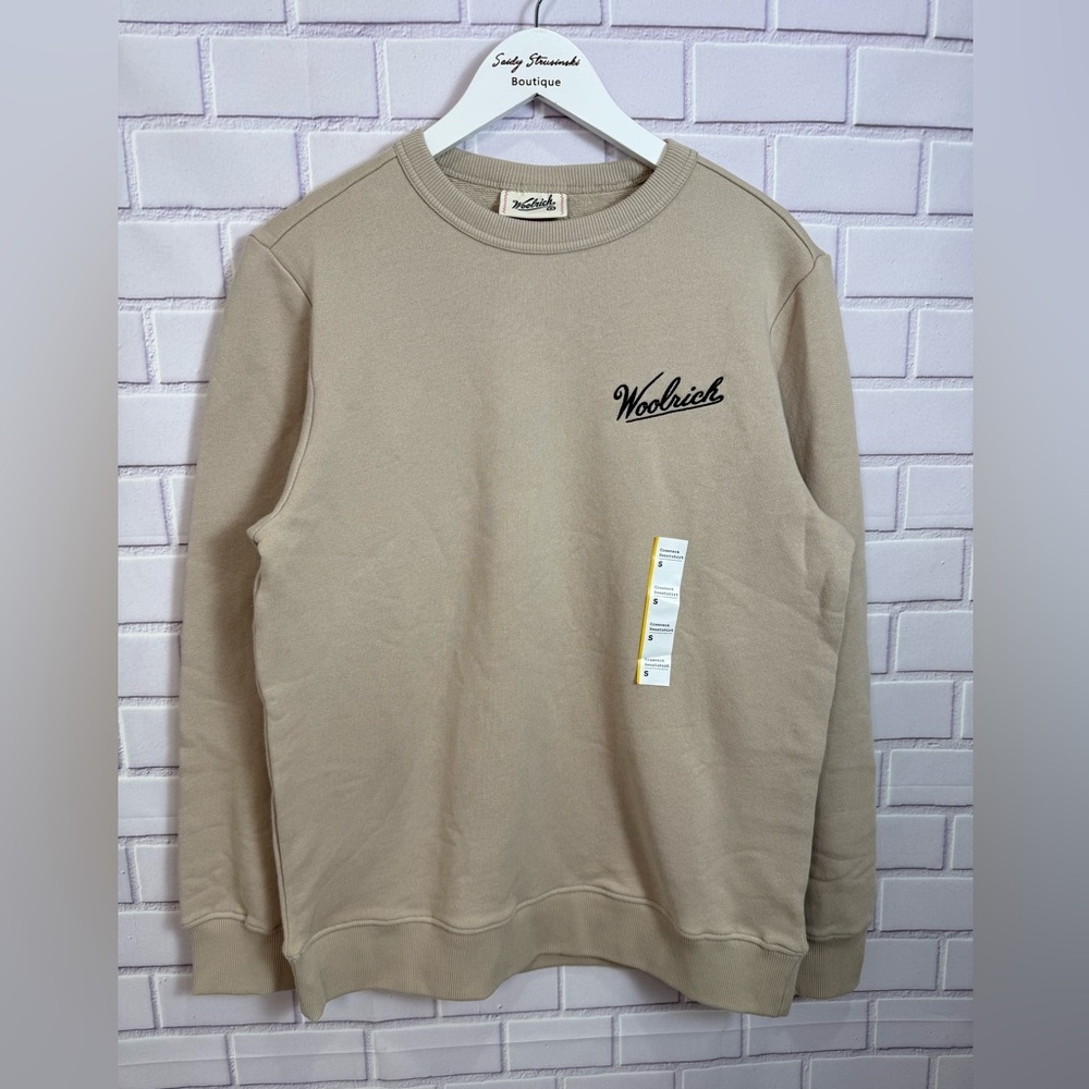 Woolrich Graphic 100% Crewneck Sweatshirt Boots Print Beige Size S - Picture 2 of 12